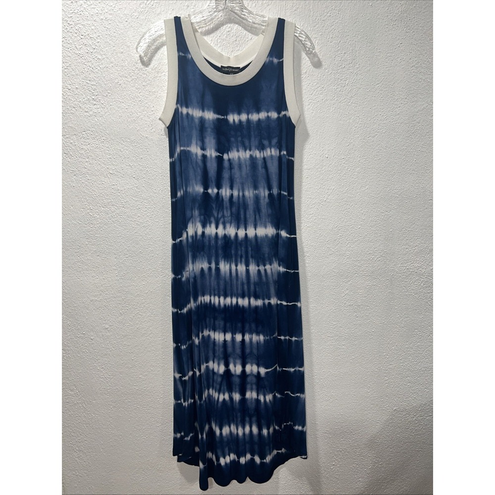Tribal Femme Blue White Tie Dye Sleeveless Maxi Dress Pockets Size M